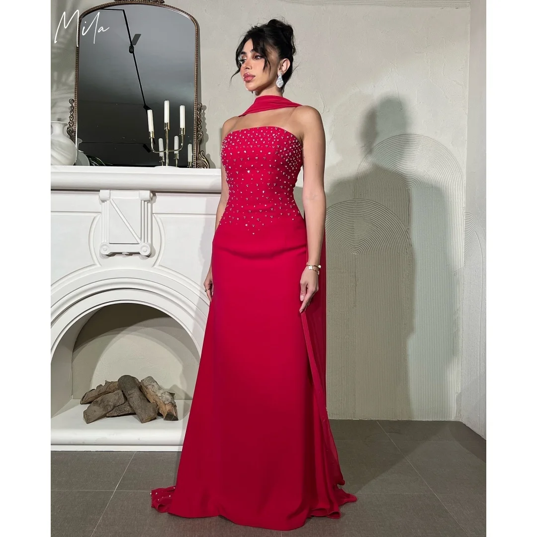 Mila Red Strapless Gown Prom Dresses Rhinestone Embellished Cape Train Customized Formal Evening vestidos de gala for Wedding
Mila Red Strapless Gown Prom Dresses Rhinestone Embellished Cape Train Customized Formal Evening vestidos de gala for Wedding