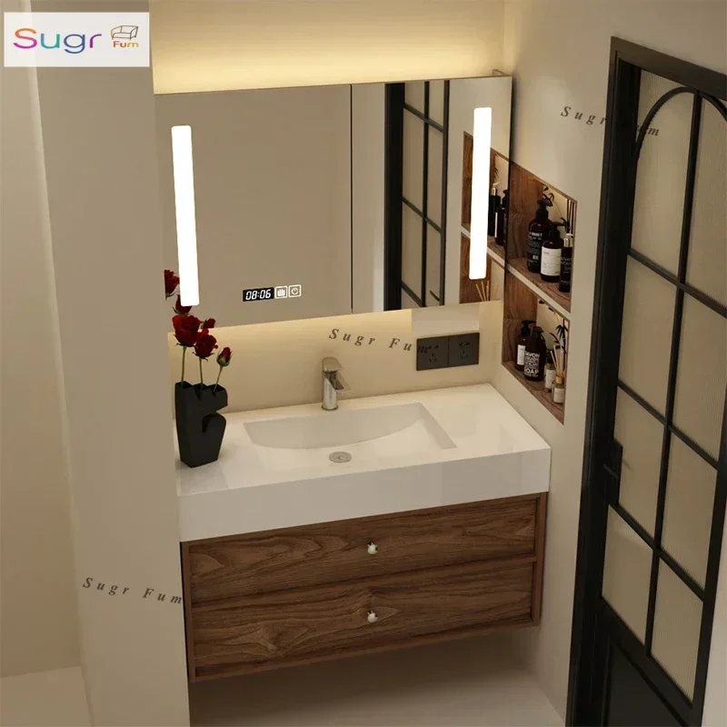 Black walnut bathroom cabinet, rock slab ceramic basin, antique bathroom, washing table, bone line, sink customization
Black walnut bathroom cabinet, rock slab ceramic basin, antique bathroom, washing table, bone line, sink customization