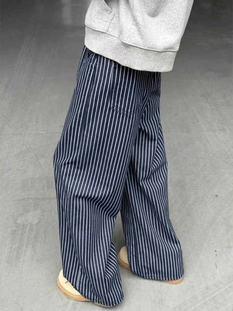Vintage Striped Blue Jeans Women Y2K Hip Hop Grunge Straight Denim Trousers High Waist Streetwear Punk Wide Leg Jeans
Vintage Striped Blue Jeans Women Y2K Hip Hop Grunge Straight Denim Trousers High Waist Streetwear Punk Wide Leg Jeans