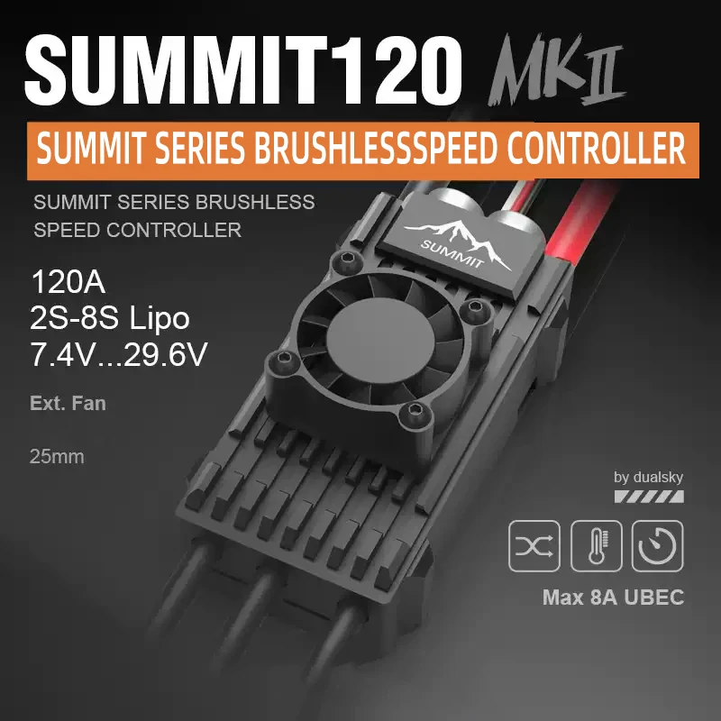 Бесколлекторный регулятор скорости Dualsky Summit 120A (ESC) высокой производительности для радиоуправляемых авиамоделей
Бесколлекторный регулятор скорости Dualsky Summit 120A (ESC) высокой производительности для радиоуправляемых авиамоделей