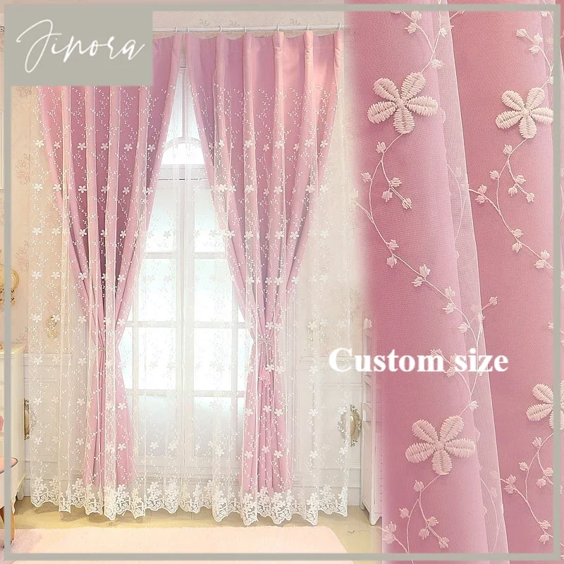 Beige Floral Embroidery Tulle With Pink Blackout Curtains For Bedroom Double Layer Thermal Insulated Panel Window Drapes
Beige Floral Embroidery Tulle With Pink Blackout Curtains For Bedroom Double Layer Thermal Insulated Panel Window Drapes