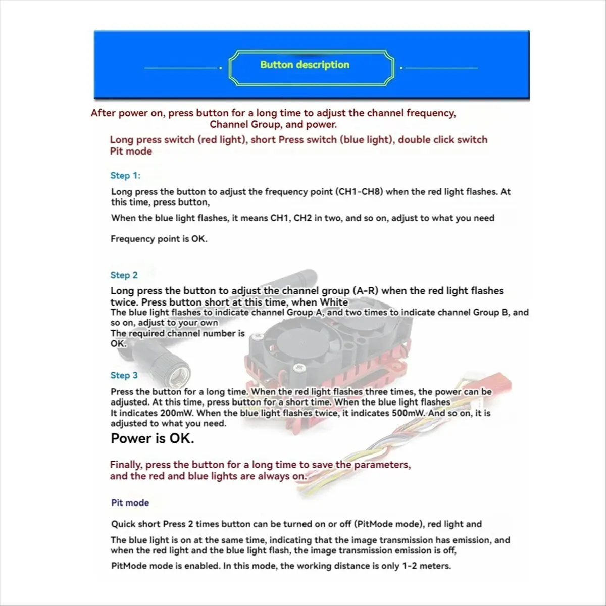 HGHO 5W 5.8G VTX 5000mW 48CH FPV Video Transmitter with Cooling Fan 2S-6S for FPV Long Range RC Drone
HGHO 5W 5.8G VTX 5000mW 48CH FPV Video Transmitter with Cooling Fan 2S-6S for FPV Long Range RC Drone