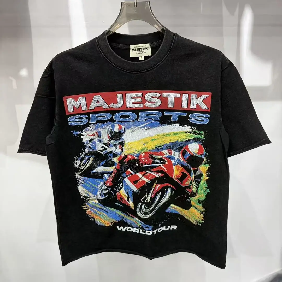 Men's Vintage Washed Black T-shirt MAJESTIK Sports Graphic Rhinestone Print Streetwear Oversized Short Sleeve Cotton Tee Summer
Men's Vintage Washed Black T-shirt MAJESTIK Sports Graphic Rhinestone Print Streetwear Oversized Short Sleeve Cotton Tee Summer