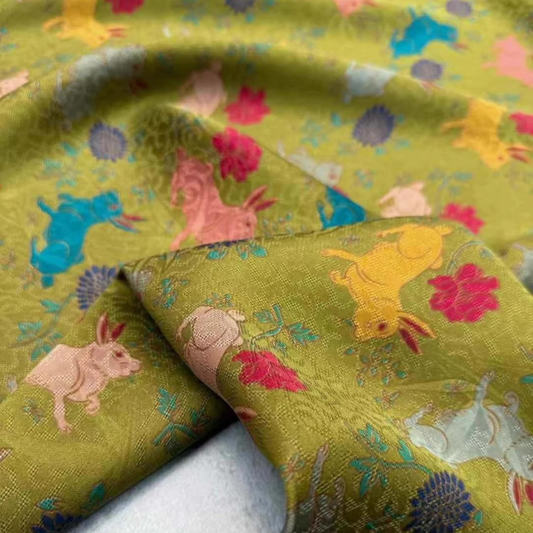 25 мм зеленая тяжелая шелковая ткань с принтом кроликов для шитья своими руками, летние весенние классические брюки, пижамный жилет, удобный материал R2434