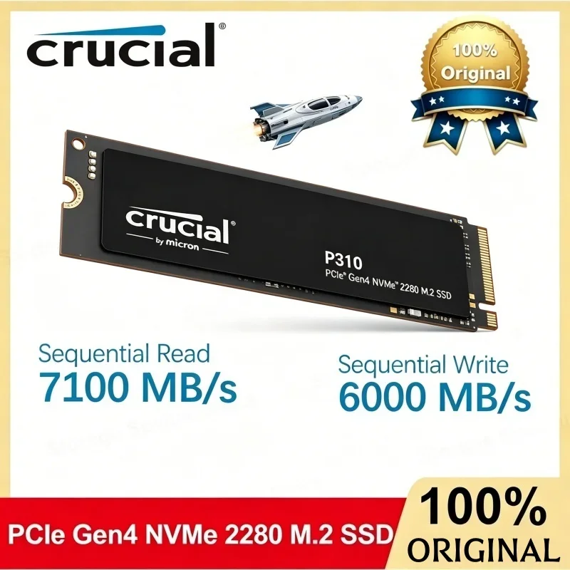 Crucial P310 1TB 2TB 2280 PCIe Gen4 3D NAND NVMe M.2 SSD Up to 7100 MB/s Internal Solid State Drive PC OEM PACKAGE
Crucial P310 1TB 2TB 2280 PCIe Gen4 3D NAND NVMe M.2 SSD Up to 7100 MB/s Internal Solid State Drive PC OEM PACKAGE