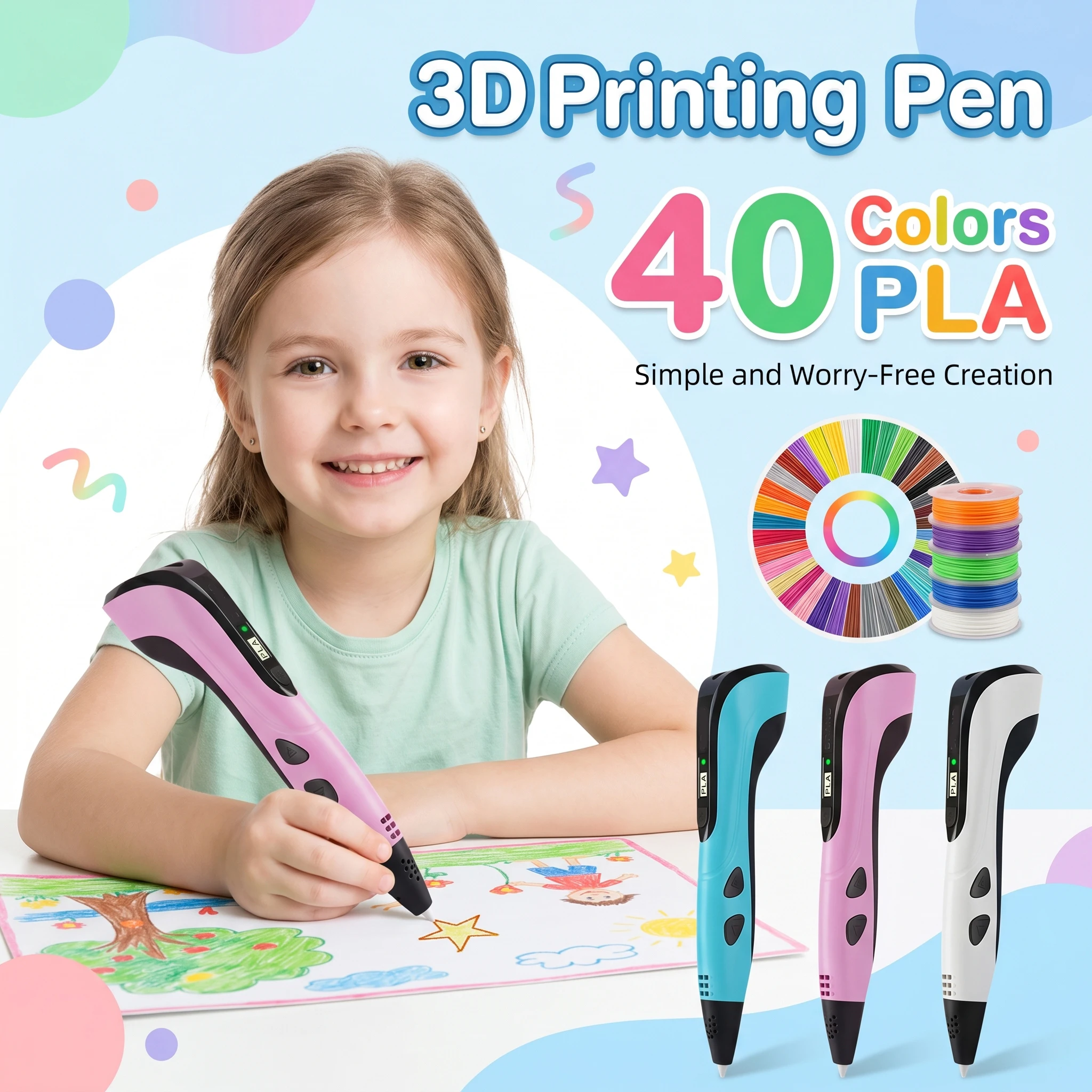 3D Pen Kids 40 Colors PLA Filaments 3D Priting Pen Children DIY Drawing Pens Type C Port Boys Girls Birthday Gifts
3D Pen Kids 40 Colors PLA Filaments 3D Priting Pen Children DIY Drawing Pens Type C Port Boys Girls Birthday Gifts