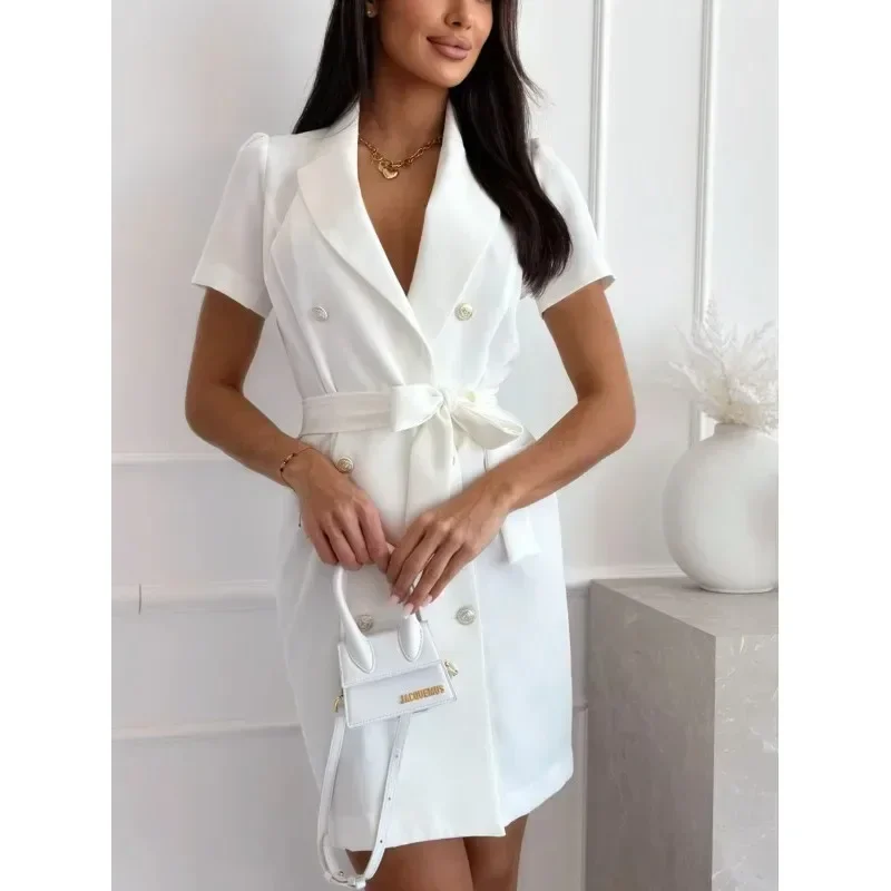 Women's S-2XL size Commuting Dress Short Sleeved Lapel Double Breasted Slim Fitting Lace Up Dress Casual Vacation Party Dress
Women's S-2XL size Commuting Dress Short Sleeved Lapel Double Breasted Slim Fitting Lace Up Dress Casual Vacation Party Dress