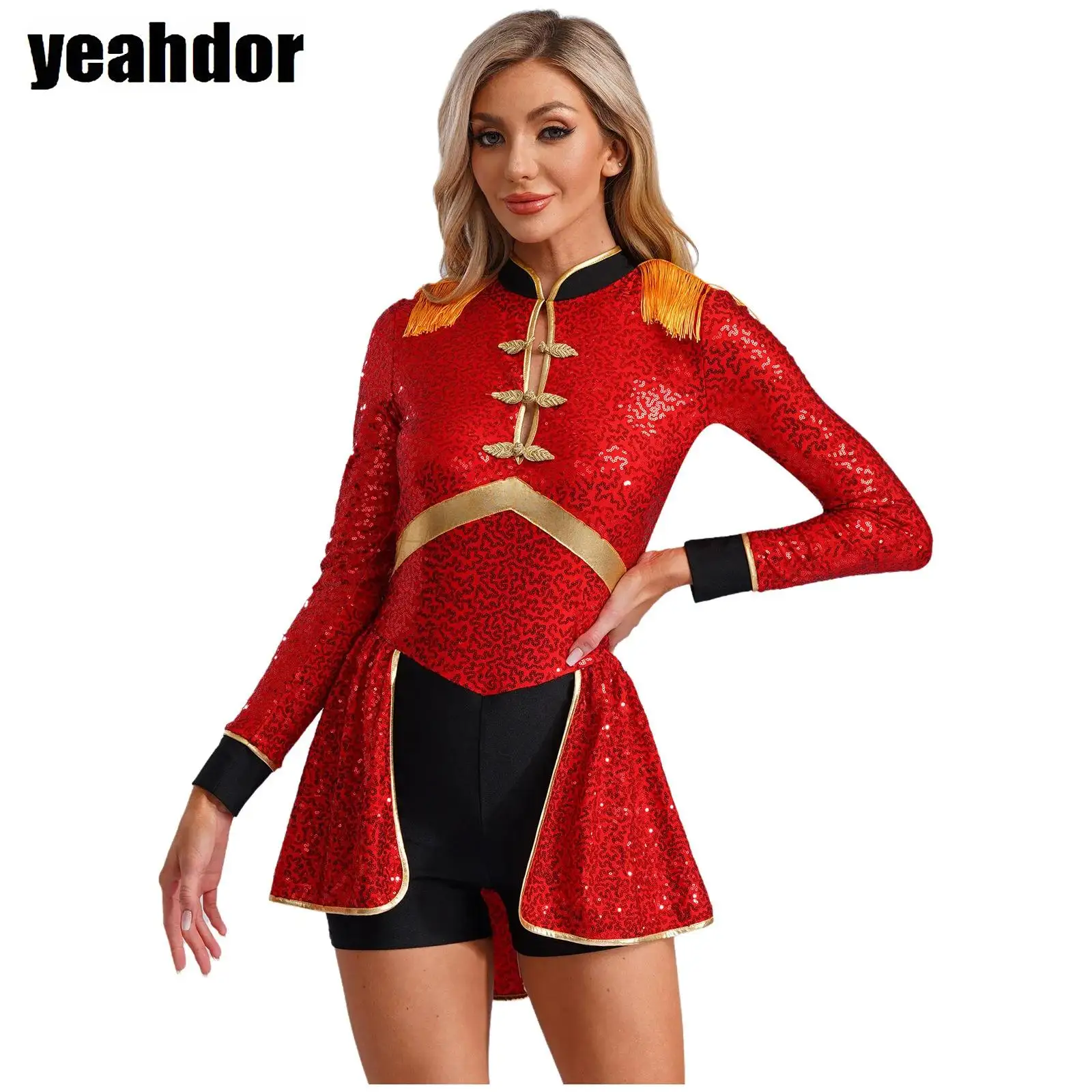 Women Circus Ringmaster Costume Shiny Sequin Long Sleeve Fringed Leotard Bodysuit Halloween Party Cosplay Drummer Magic Jumpsuit
Women Circus Ringmaster Costume Shiny Sequin Long Sleeve Fringed Leotard Bodysuit Halloween Party Cosplay Drummer Magic Jumpsuit