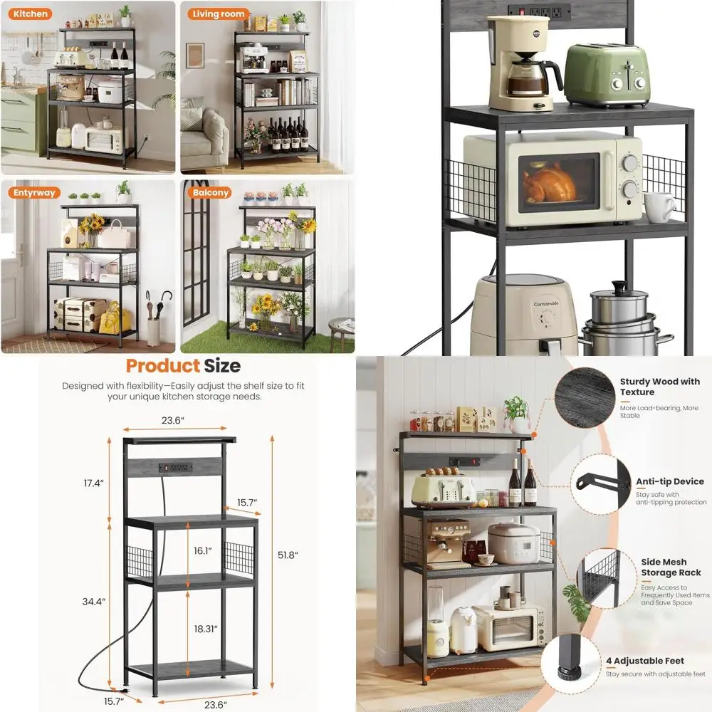 Серый регулируемый кухонный стеллаж для хранения 23,6 с розеткой, 4-уровневый журнальный столик, подставка для микроволновой печи, органайзер для специй
Серый регулируемый кухонный стеллаж для хранения 23,6 с розеткой, 4-уровневый журнальный столик, подставка для микроволновой печи, органайзер для специй