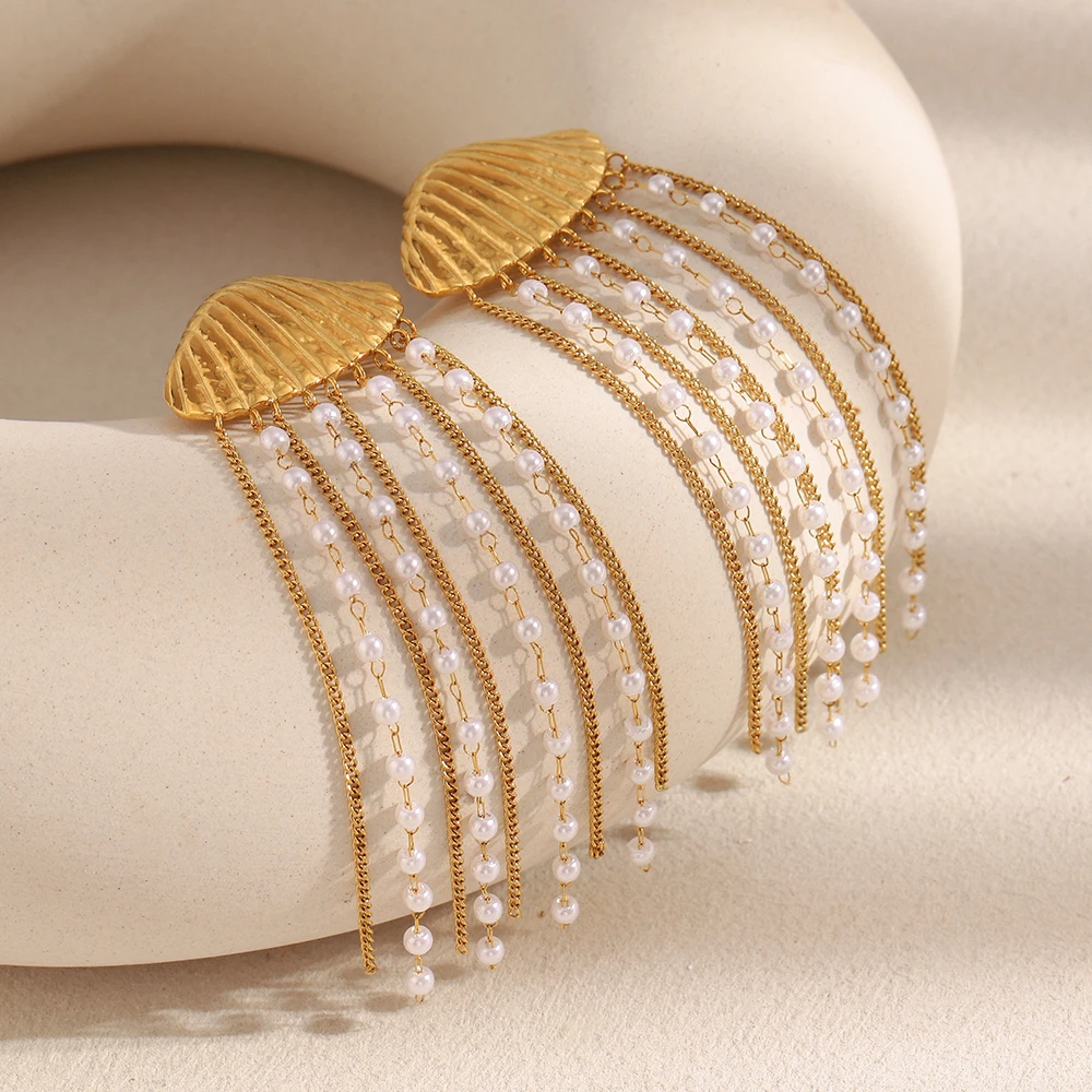 Gilded Whispers Imitation pearl chain tassel shell earrings Waterproof Hypoallergenic Stainless Steel gift for woman
Gilded Whispers Imitation pearl chain tassel shell earrings Waterproof Hypoallergenic Stainless Steel gift for woman