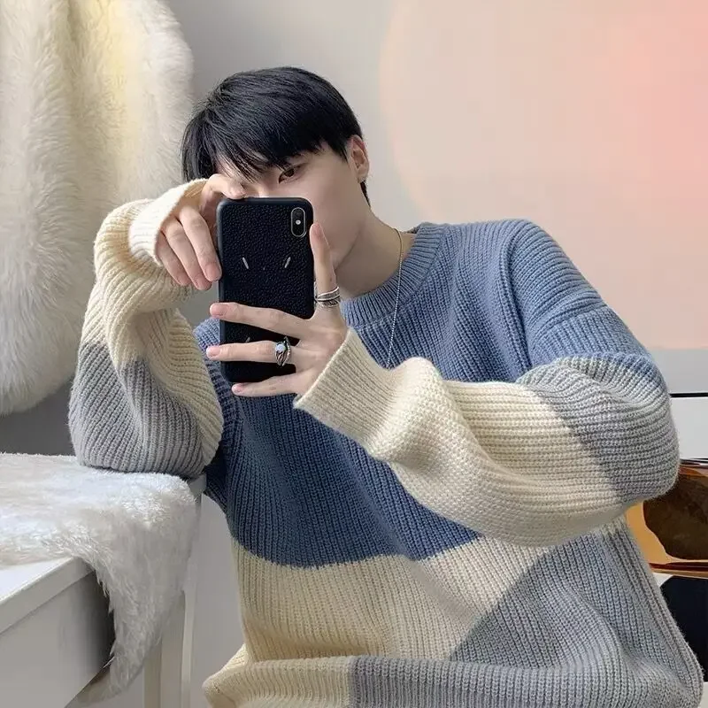 Men Winter Pullover Round Neck Knit Sweater Patchwork Contrast Color Korean Fashion Oversized Knitwear Streetwear Men Clothing
Men Winter Pullover Round Neck Knit Sweater Patchwork Contrast Color Korean Fashion Oversized Knitwear Streetwear Men Clothing