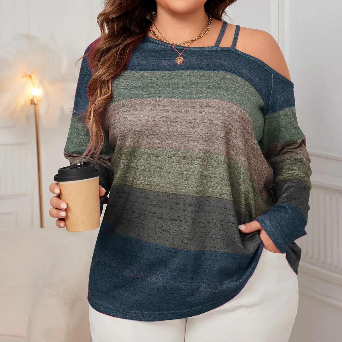 Plus Size One Shoulder Long Sleeve Striped Shirt for Oversized Women Autumn Spring Winter Loose Blouse
Plus Size One Shoulder Long Sleeve Striped Shirt for Oversized Women Autumn Spring Winter Loose Blouse