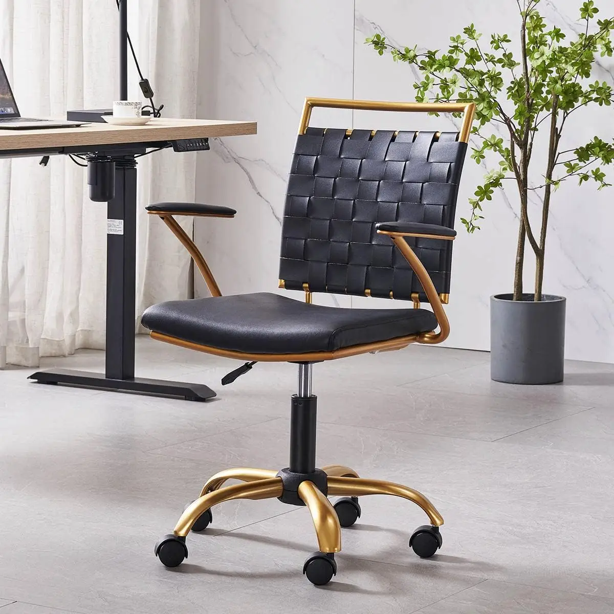 Modern Leather Desk Chiar Gold and Black Office Chair Cute Desk Chiar Mid Back Conference Chairs with Wheels and Arms Comfortabl
Modern Leather Desk Chiar Gold and Black Office Chair Cute Desk Chiar Mid Back Conference Chairs with Wheels and Arms Comfortabl