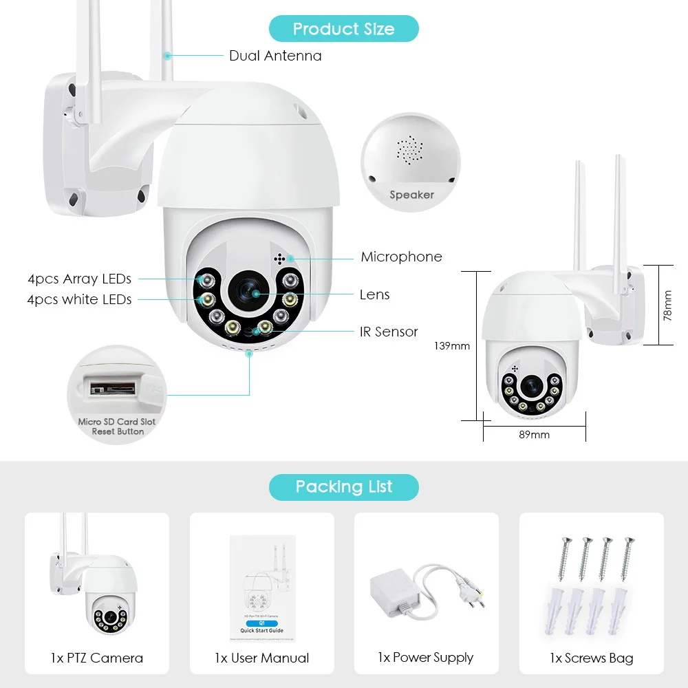 PIX-LINK A15-20 4MP 4K PTZ Wi-Fi IP-камера Беспроводное наружное домашнее видеонаблюдение с искусственным отслеживанием для умного дома
PIX-LINK A15-20 4MP 4K PTZ Wi-Fi IP-камера Беспроводное наружное домашнее видеонаблюдение с искусственным отслеживанием для умного дома