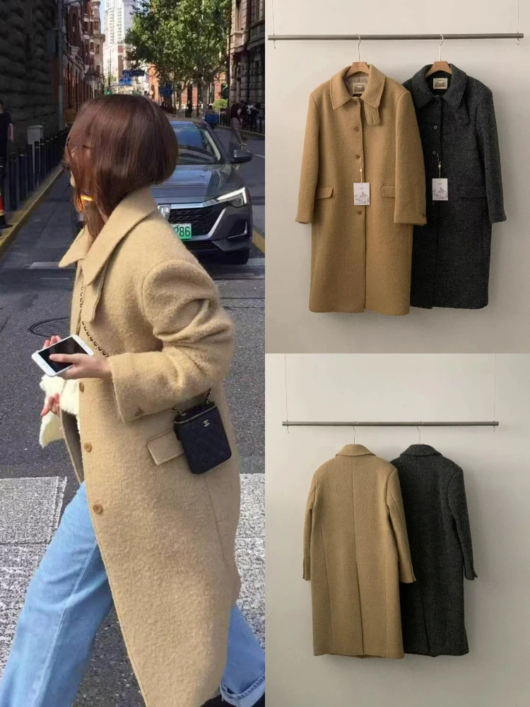 Women's Loose Vintage Long Woolen Coat Overtke Turn-down Collar Winter Outerwear Faionable Ladies' Premium Quali Coat
Women's Loose Vintage Long Woolen Coat Overtke Turn-down Collar Winter Outerwear Faionable Ladies' Premium Quali Coat