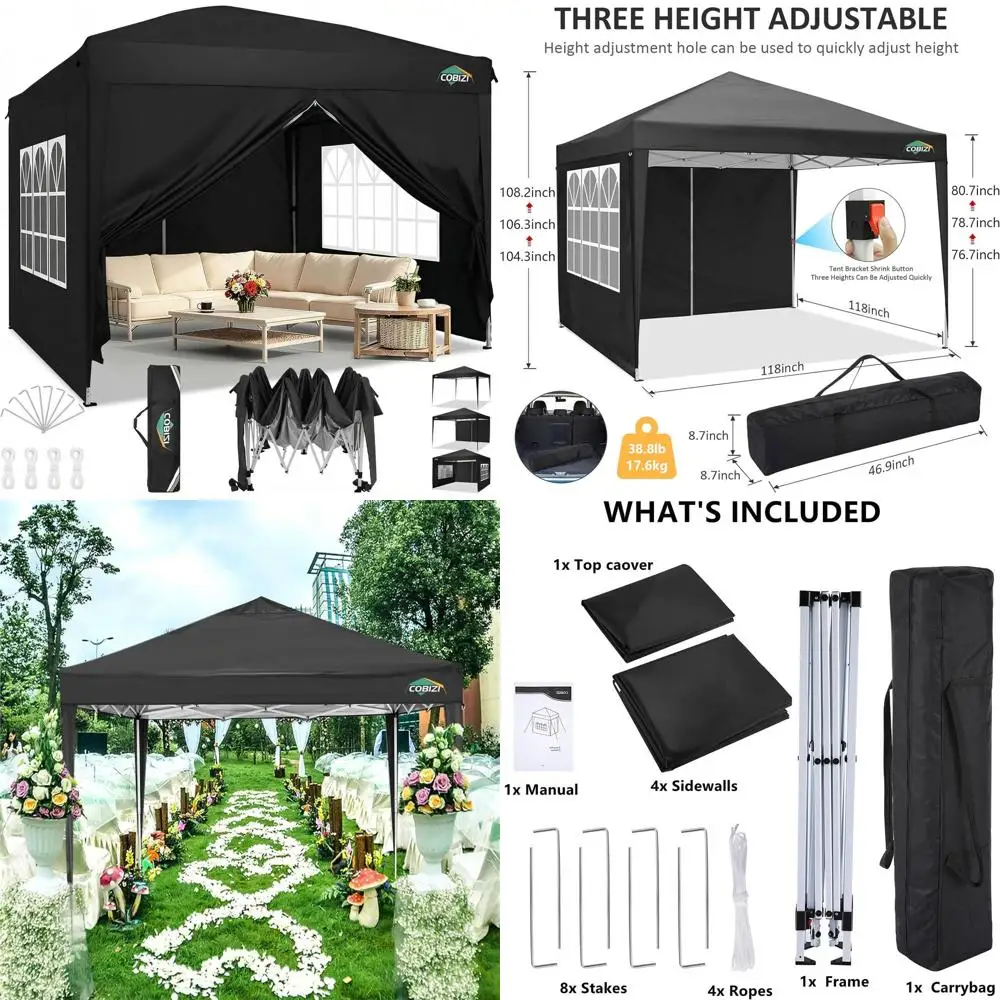 10x10 Waterproof Pop-Up Canopy with 4 Detachable Sides, UPF 50+, Portable Outdoor Shelter for Events and Beach Use (Black)
10x10 Waterproof Pop-Up Canopy with 4 Detachable Sides, UPF 50+, Portable Outdoor Shelter for Events and Beach Use (Black)