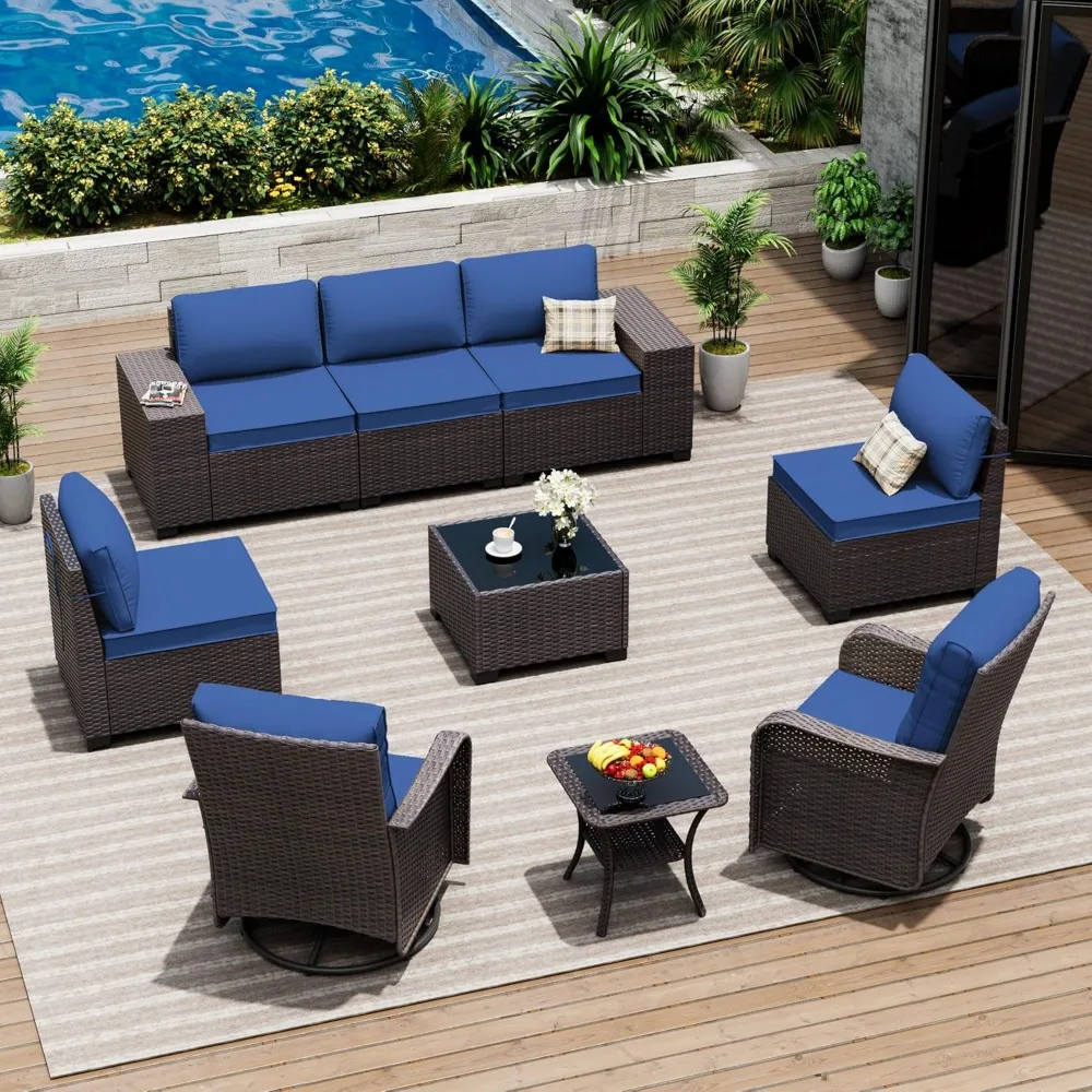 9 Pieces Patio Furniture Set with 2 Swivel Chairs Patio Furniture Outdoor Sectional Sofas Outdoor Patio Conversation Set - Blue
9 Pieces Patio Furniture Set with 2 Swivel Chairs Patio Furniture Outdoor Sectional Sofas Outdoor Patio Conversation Set - Blue