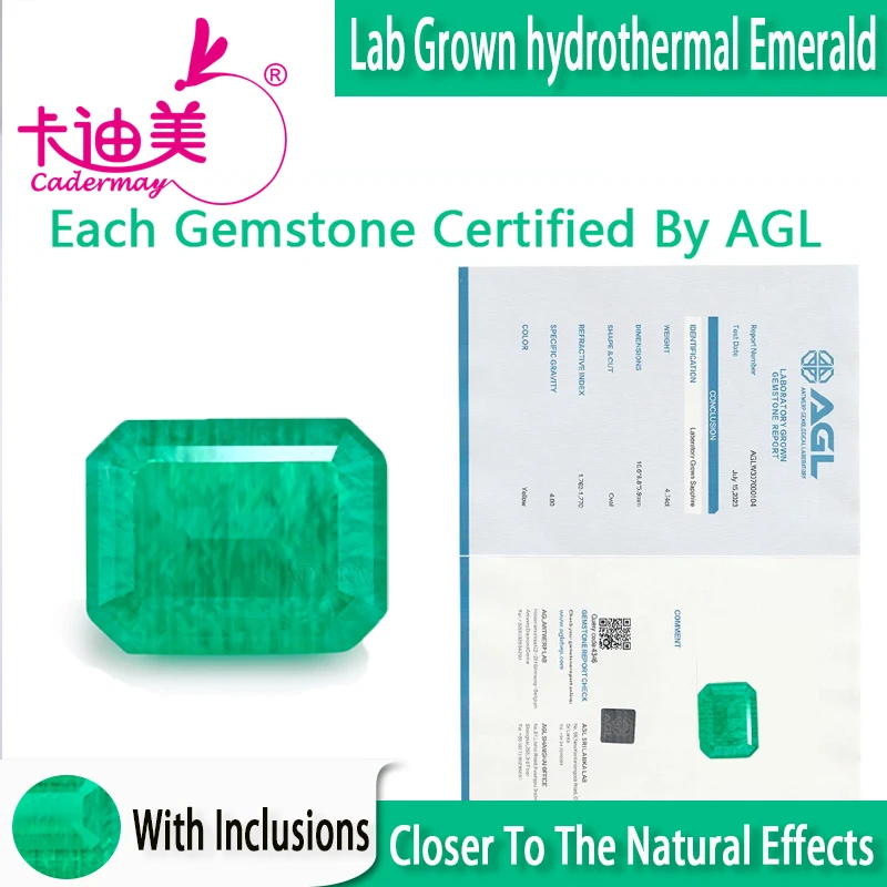 CADERMAY 5# Lab Grown Hydrothermal Emerald With Inclusions Gemstone With AGL Certificate Emerald Shape For Jewelry Making 
CADERMAY 5# Lab Grown Hydrothermal Emerald With Inclusions Gemstone With AGL Certificate Emerald Shape For Jewelry Making