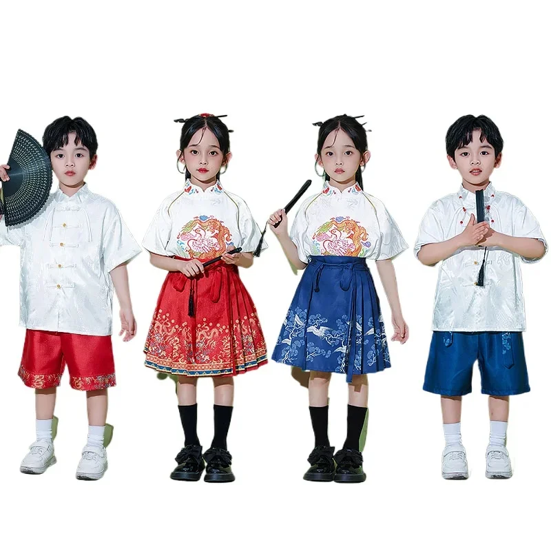 Summer Kids Chinese Style Vintage Clothing Girls Stand Collar Short Sleeve Shirts Skirts Boys Loose Shirt Shorts Sets Children
Summer Kids Chinese Style Vintage Clothing Girls Stand Collar Short Sleeve Shirts Skirts Boys Loose Shirt Shorts Sets Children
