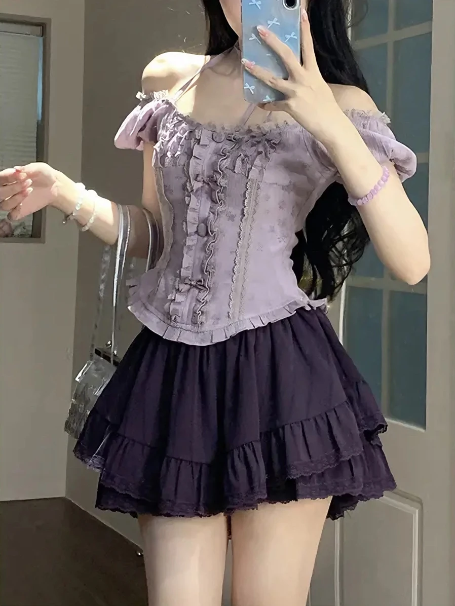 Sweet Spicy Girl Pure Desire Purple Wood Ear Shirt Top Women Summer Small Size Matching Pleated Puffy Short Skirt Two Piece Set
Sweet Spicy Girl Pure Desire Purple Wood Ear Shirt Top Women Summer Small Size Matching Pleated Puffy Short Skirt Two Piece Set