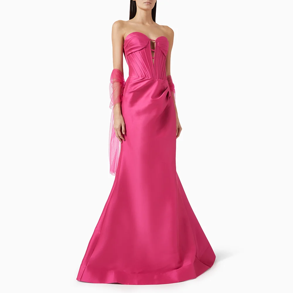 Elegant Evening Dress Strapless Sleeveless Evening Gowns Satin Mermaid Floor Length Formal Prom Dresses Customized 2025
Elegant Evening Dress Strapless Sleeveless Evening Gowns Satin Mermaid Floor Length Formal Prom Dresses Customized 2025