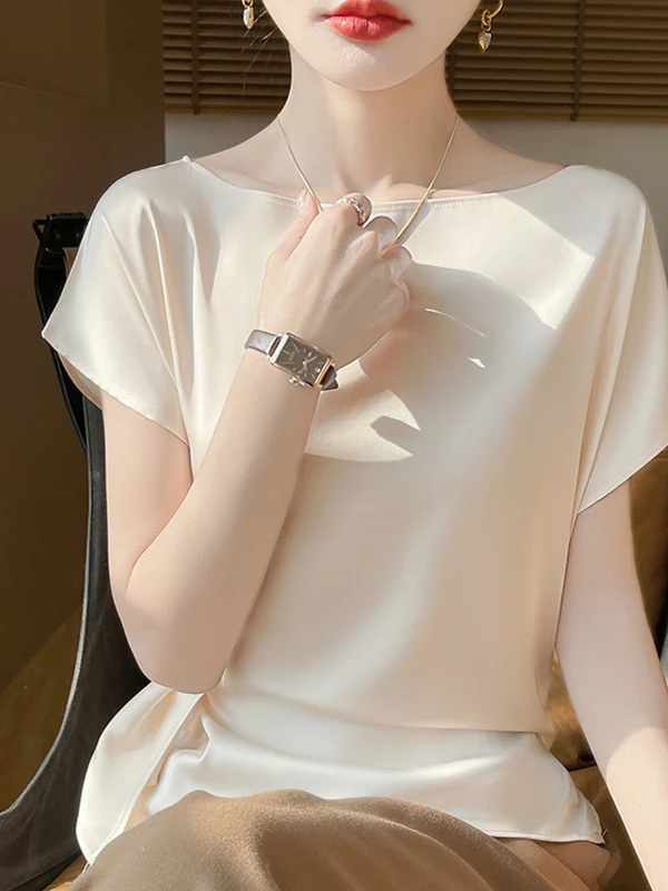 Summer New Sle Loose Fit Silk Satin ort Sve One oulder Women's T-irt Pure Color Crew Ne Commute Faion 2025
Summer New Sle Loose Fit Silk Satin ort Sve One oulder Women's T-irt Pure Color Crew Ne Commute Faion 2025