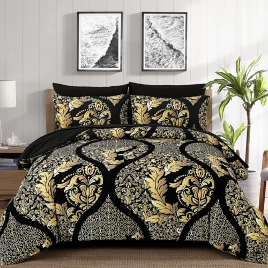 Black Gold Comforter Set Queen Size 7 Pieces Bohemian Damask Comforter Set Soft Lightweight Microfiber Bedding Set for All Seas
Black Gold Comforter Set Queen Size 7 Pieces Bohemian Damask Comforter Set Soft Lightweight Microfiber Bedding Set for All Seas