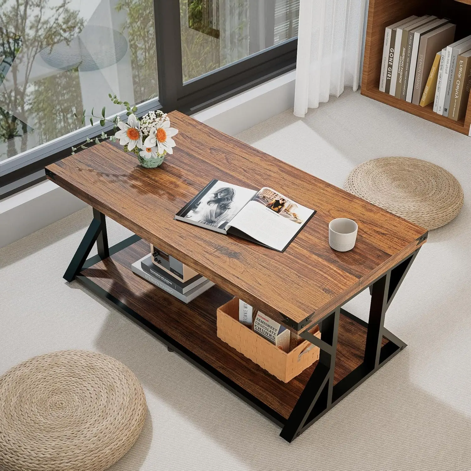 Coffee Table, 43" Industrial Living Room Center Tables with Storage Shelf, Heavy-Duty Farmhouse Cocktail Tea Table
Coffee Table, 43" Industrial Living Room Center Tables with Storage Shelf, Heavy-Duty Farmhouse Cocktail Tea Table