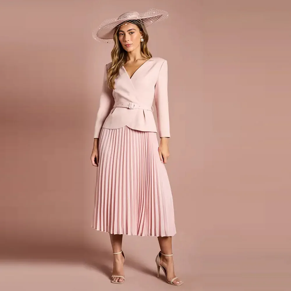 Customized Women Elegant A Line Mother of The Bride Dresses V-Neck Long Sleeves Pleated Formal Tea Length Wedding Guest Dress
Customized Women Elegant A Line Mother of The Bride Dresses V-Neck Long Sleeves Pleated Formal Tea Length Wedding Guest Dress