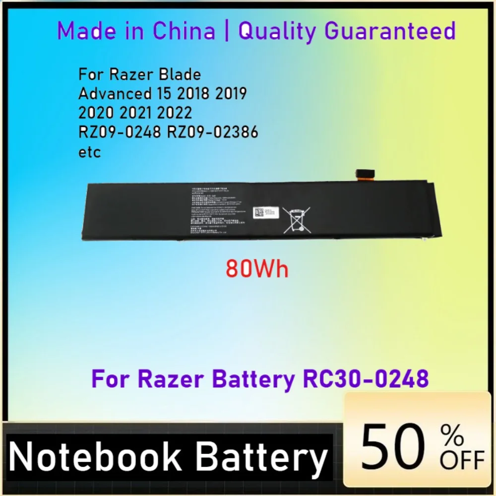 80Wh RC30-0248 Battery for Razer Blade 15 Advanced 2018 2019 2020 2021 RTX RZ09-02385 RZ09-02386 RZ09-02886 RZ09-03138
80Wh RC30-0248 Battery for Razer Blade 15 Advanced 2018 2019 2020 2021 RTX RZ09-02385 RZ09-02386 RZ09-02886 RZ09-03138