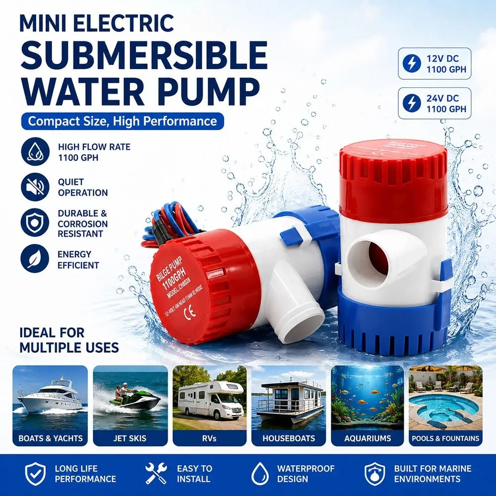 1Pcs 12V 24V Marine Bilge Pump 1100GPH Thermoplastic Body Mini Electric Water Pump Stainless Steel Shaft Water-Cooled Motor
1Pcs 12V 24V Marine Bilge Pump 1100GPH Thermoplastic Body Mini Electric Water Pump Stainless Steel Shaft Water-Cooled Motor