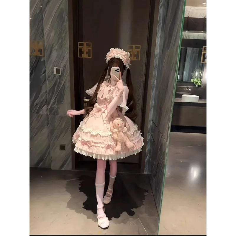 Pink Sweet Lolita Skirt with Cloak Bowknot Princess Style Short Sleeve High Waist A-Line Hanfu Dress for Women
Pink Sweet Lolita Skirt with Cloak Bowknot Princess Style Short Sleeve High Waist A-Line Hanfu Dress for Women
