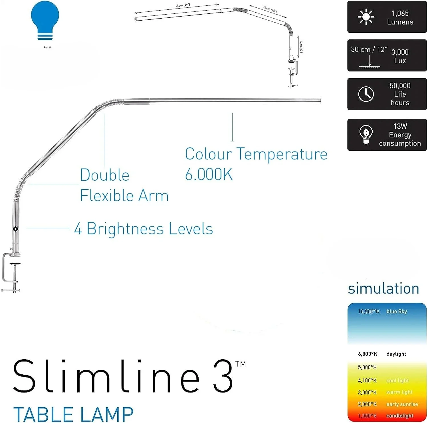 U35108 Настольная лампа Slimline 3 LED-80 CRI-Eye Care — 4 уровня яркости, 3000 люкс по 30 см, 1,065 ЛюМЕРА — 4, 25,6 x 30 x 0,8
U35108 Настольная лампа Slimline 3 LED-80 CRI-Eye Care — 4 уровня яркости, 3000 люкс по 30 см, 1,065 ЛюМЕРА — 4, 25,6 x 30 x 0,8