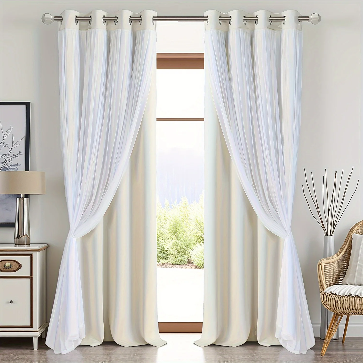 2 Panels Blackout Curtains with Sheer Overlay Extra Long Thermal Insulated Mix & Match Double Layer Window Panels Drape Sewn with Tiebacks Grommet Top for Bedroom Living Room
2 Panels Blackout Curtains with Sheer Overlay Extra Long Thermal Insulated Mix & Match Double Layer Window Panels Drape Sewn with Tiebacks Grommet Top for Bedroom Living Room