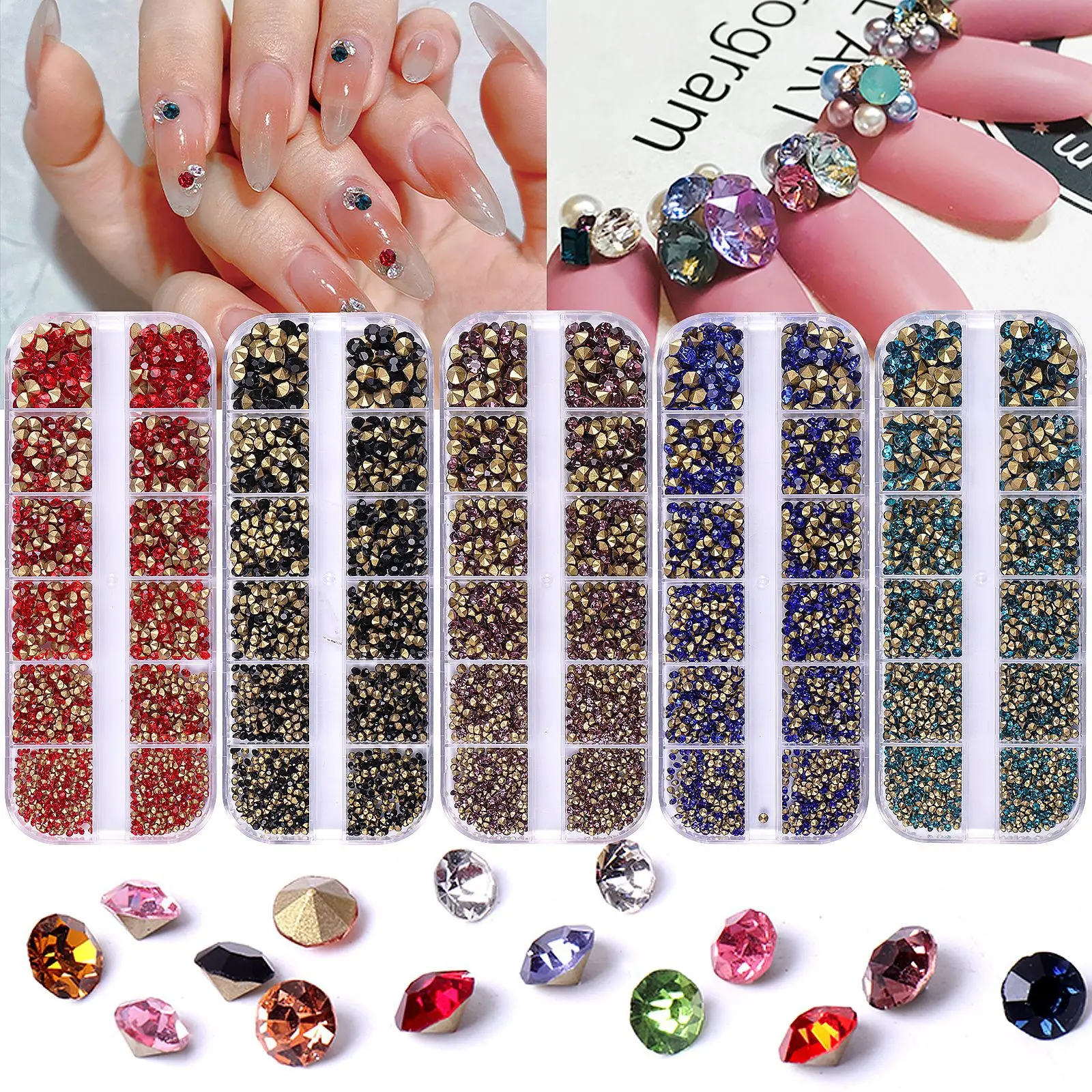 12Grids SS6-SS20 Mixed Nail Rhinestones Shiny Diamond Point-back Nail Gems Glass Stones Nails Decoration
12Grids SS6-SS20 Mixed Nail Rhinestones Shiny Diamond Point-back Nail Gems Glass Stones Nails Decoration