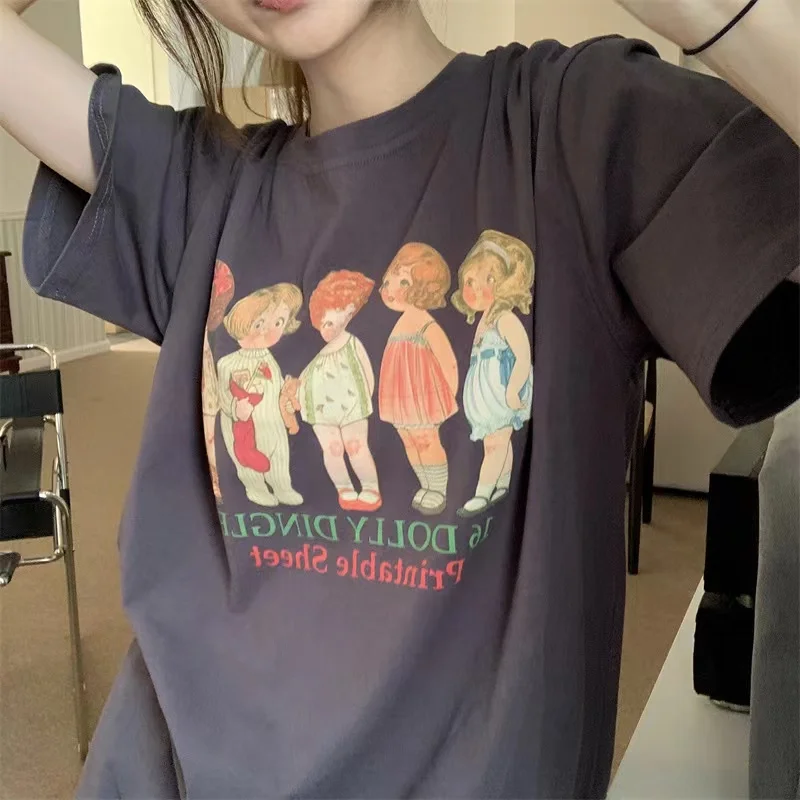 Retro American ort Sve T-irt Women's Summer New Design Casual Cartoon Print ey Top Korean Sle round Ne Cotton 00%
Retro American ort Sve T-irt Women's Summer New Design Casual Cartoon Print ey Top Korean Sle round Ne Cotton 00%