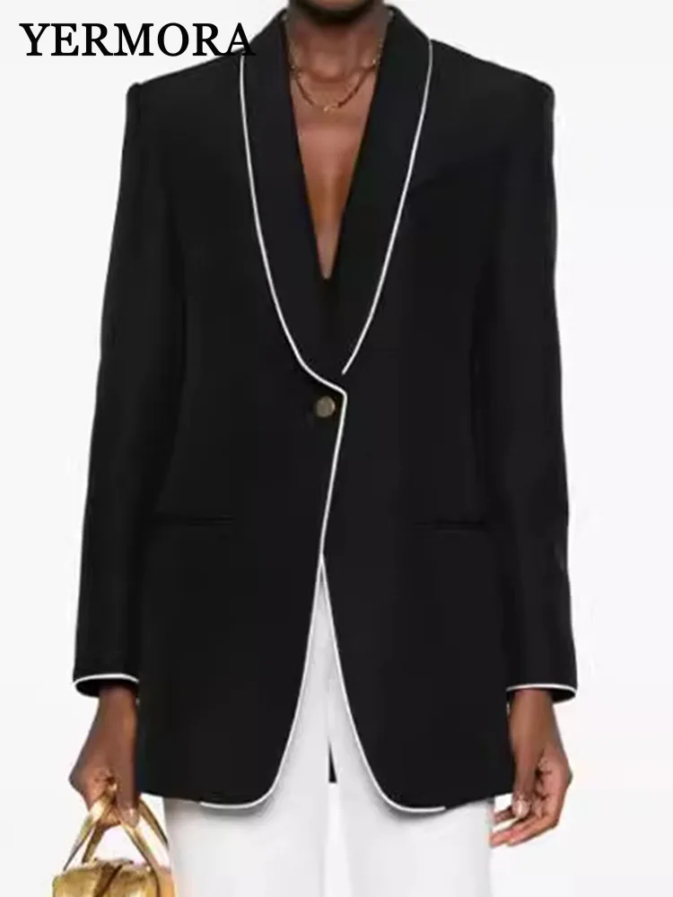 YERMORA Black Single Button Brief Casual Blazer For Women Lapel Long Sleeve Loose New Jacket Fashion Tide Spring Autumn 2025
YERMORA Black Single Button Brief Casual Blazer For Women Lapel Long Sleeve Loose New Jacket Fashion Tide Spring Autumn 2025