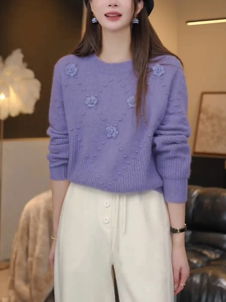 Spring 2025 Women's Soft Knitted Sweater Faionable plus Size Fluffy Flowers 3D Design White Coloring Trendy Commute Sle
Spring 2025 Women's Soft Knitted Sweater Faionable plus Size Fluffy Flowers 3D Design White Coloring Trendy Commute Sle