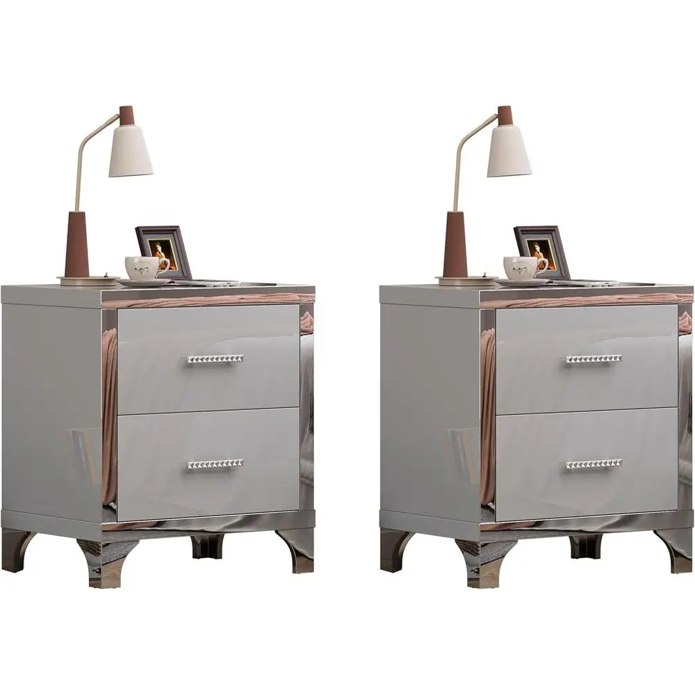 Elegant High Gloss 2-Piece Nightstand Set with Silver Mirrored Legs, Suitable for Bedroom or Living Room (Grey)
Elegant High Gloss 2-Piece Nightstand Set with Silver Mirrored Legs, Suitable for Bedroom or Living Room (Grey)