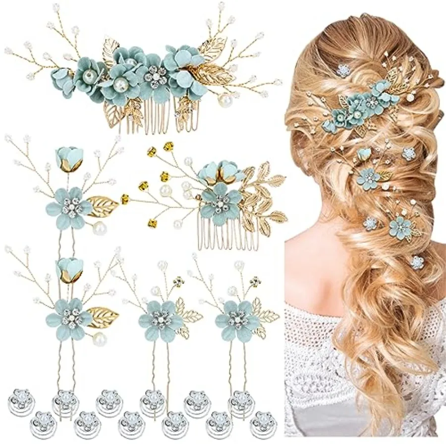 18 Pieces Bridal Wedding Party Prom Pearl Rhinestone Flower Hair Side Combs Slides+U-shaped Flower Hair Pins+Twist Spiral Hairp
18 Pieces Bridal Wedding Party Prom Pearl Rhinestone Flower Hair Side Combs Slides+U-shaped Flower Hair Pins+Twist Spiral Hairp