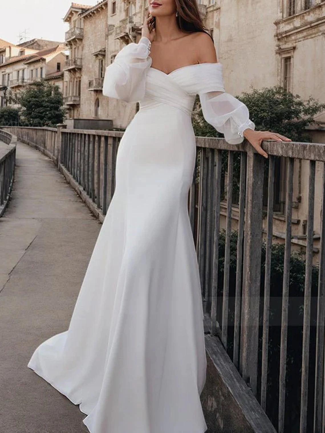 Elegant Romantic Mermaid Wedding Dress Off Shoulder Long Sleeve Sweep Brush Train Elastic Satin Bridal Gown 2025 free customized
Elegant Romantic Mermaid Wedding Dress Off Shoulder Long Sleeve Sweep Brush Train Elastic Satin Bridal Gown 2025 free customized