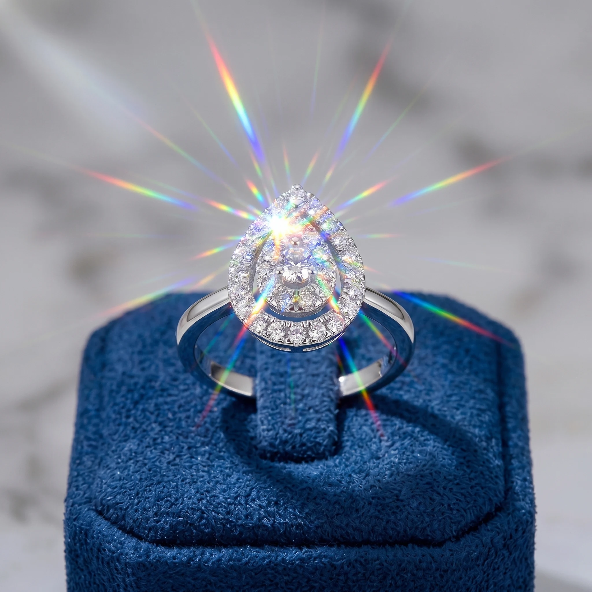 Pear Halo Moissanite Ring, 925 Sterling Silver, D Color VVS1, Double Cluster Design, Light Luxury Engagement, With Certificate
Pear Halo Moissanite Ring, 925 Sterling Silver, D Color VVS1, Double Cluster Design, Light Luxury Engagement, With Certificate