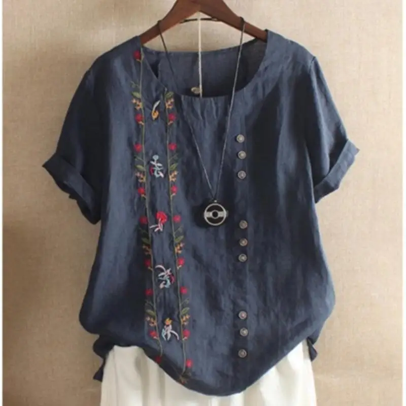 Women's Cotton Linen Embroidered Short Sleeve Shirt Comfortable Breathable Floral Pattern Loose Fit Commute Style Summer Shirt
Women's Cotton Linen Embroidered Short Sleeve Shirt Comfortable Breathable Floral Pattern Loose Fit Commute Style Summer Shirt