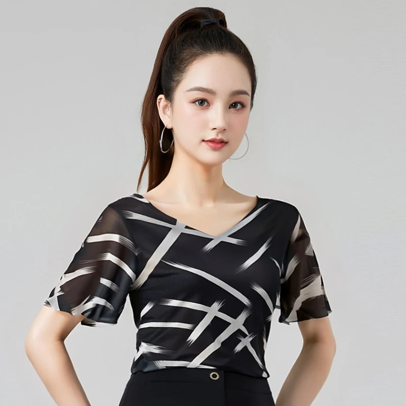 Summer Women'S Samba Latin Dance Tops Adults Tango Rumba Modern Dancing Top Short Sleeves Ballroom Dance Practice Wear DW10806
Summer Women'S Samba Latin Dance Tops Adults Tango Rumba Modern Dancing Top Short Sleeves Ballroom Dance Practice Wear DW10806