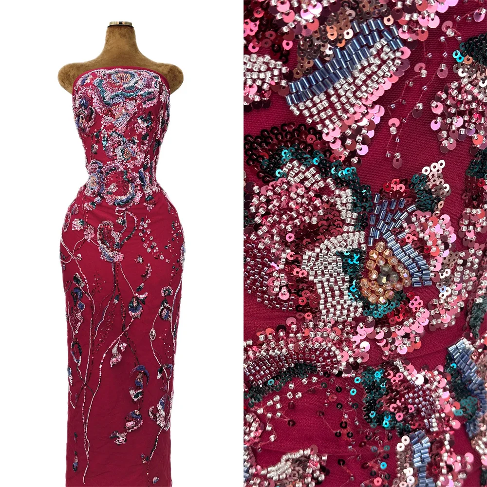 Wine Luxury Groom African Sequins Lace Fabric 2026 High Quality French Nigerian Exquisite Beaded Lace Fabric For Wedding Dress
Wine Luxury Groom African Sequins Lace Fabric 2026 High Quality French Nigerian Exquisite Beaded Lace Fabric For Wedding Dress