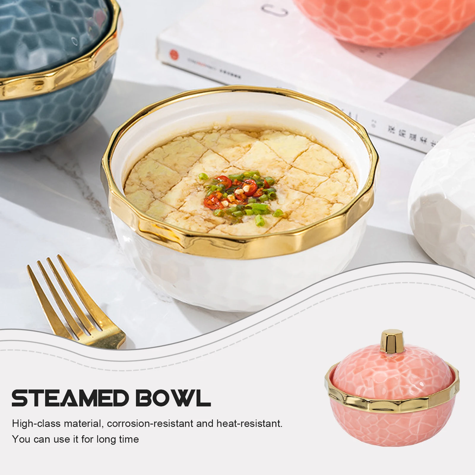 Gold Rim Ceramic Bowl Nordic Style Household Kitchen Soup Stew Bowl Lid Heat-Resistant Decorative Dessert Multi-Function 
Gold Rim Ceramic Bowl Nordic Style Household Kitchen Soup Stew Bowl Lid Heat-Resistant Decorative Dessert Multi-Function