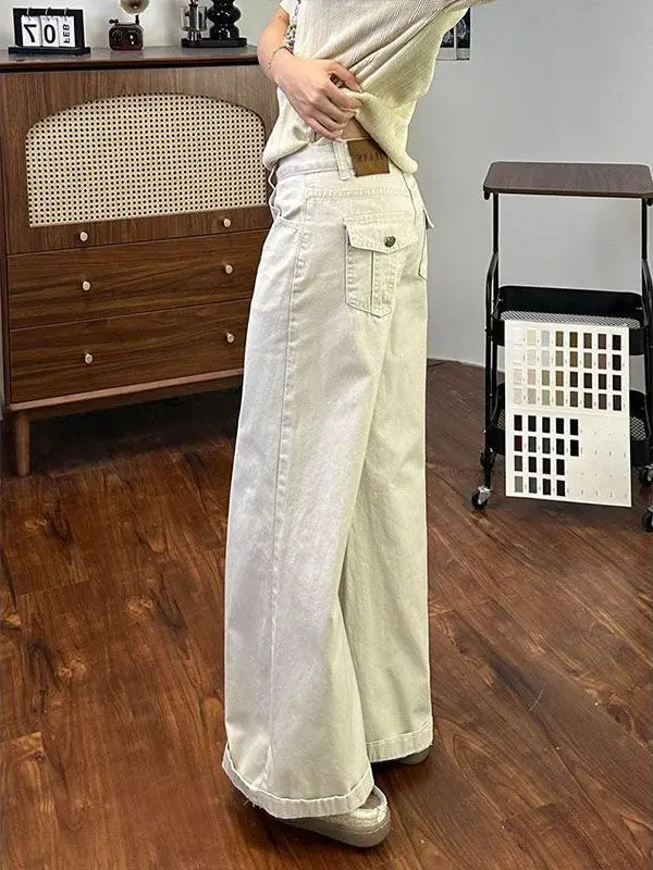 Low Waist Wide Leg American Style Light Beige Denim Jeans Women Summer Thin Loose Casual Straight Long Pants Slimming Effect
Low Waist Wide Leg American Style Light Beige Denim Jeans Women Summer Thin Loose Casual Straight Long Pants Slimming Effect