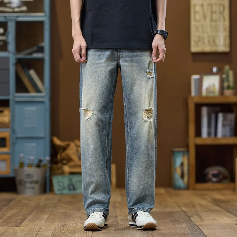 Рваные джинсы, мужские свободные потертые мужские джинсовые брюки, широкие брюки, мужские брюки, уличные винтажные мотоциклетные брюки
Рваные джинсы, мужские свободные потертые мужские джинсовые брюки, широкие брюки, мужские брюки, уличные винтажные мотоциклетные брюки
