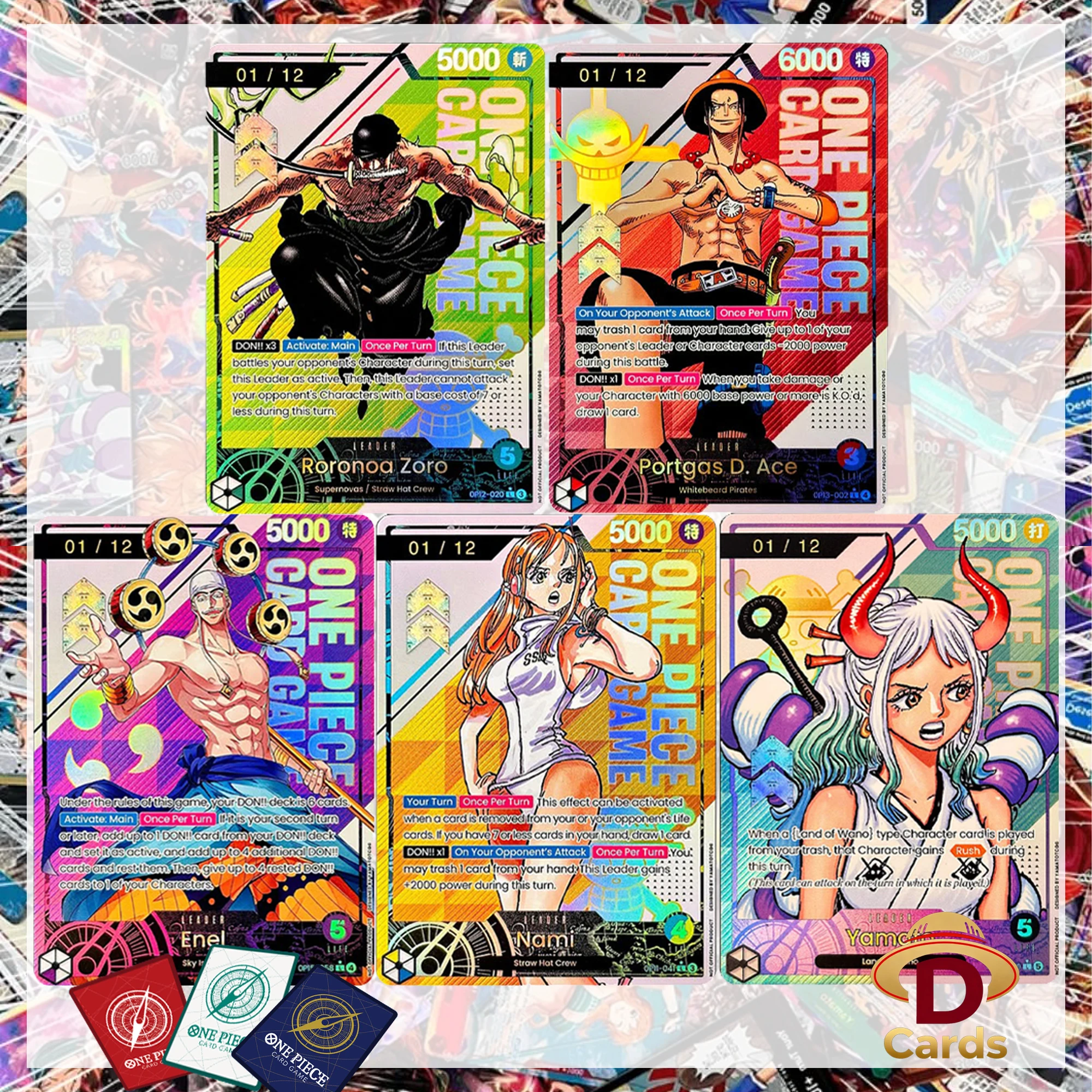 Anime One Piece TCG DIY Flash Card Zoro Ace Nami Yamato Enel Foil Holographic Leader Collectible Board Game Cards 5Pcs/Set
Anime One Piece TCG DIY Flash Card Zoro Ace Nami Yamato Enel Foil Holographic Leader Collectible Board Game Cards 5Pcs/Set