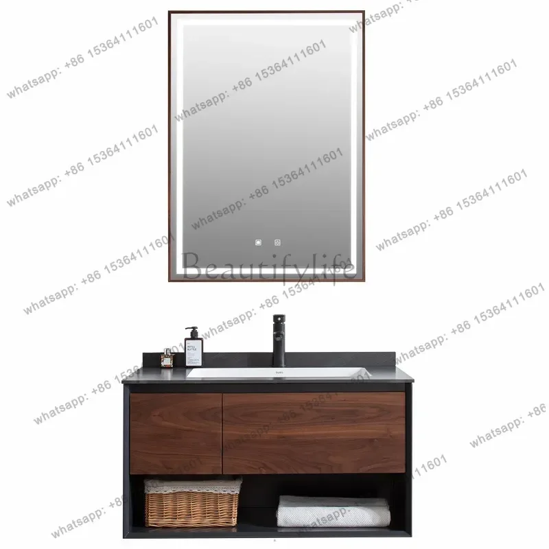 Rock slab bathroom cabinet countertop seamlessly spliced integrated ceramic basin black walnut washbasin
Rock slab bathroom cabinet countertop seamlessly spliced integrated ceramic basin black walnut washbasin